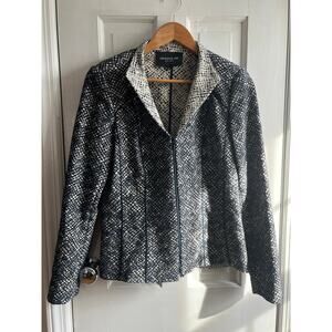 Lafayette 148 New York Textured Tweed Zip Blazer Jacket Black White Size 4